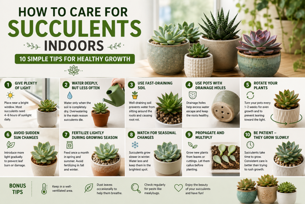 How to Care for Succulents Indoors: 10 Simple Tips for Healthy Growth  (Beginner Guide 2026) - LeafyAbode